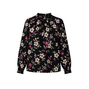 Sanctuary Women's Floral Long Sleeve Blouse Black Pink Size S Smocked Neck Lq